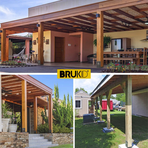 Heavy Duty Stainless Steel Deck Post Base And Anchor Bracket For Fences And Railings Porches Pavilions Concrete Support Base 6x6 Actual 5.5x5.5 In Dark Gray Finish 4 Pack installed on wooden porch structures.