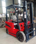 No Fuss Electric Forklift Featuring Smooth Hydraulic Lift And Fully Adjustable Seat built tough for warehouse work, showing rear view.