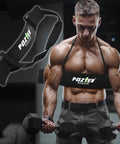 Man using Arm Blaster For Biceps And Triceps Isolation Dumbbell And Barbell Curl Support To Lock Your Elbows Improve Form