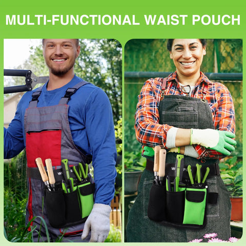 Gardeners using Five-Pocket Garden Tool Belt With Adjustable Go-To Waist Strap For Women, Utility Garden Waist Bag For Gardening