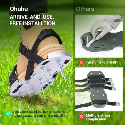 Aluminum Lawn Aerator Shoes With 2.2 Inch Spikes For Deep Core Aeration, adjustable spiked sandals with easy installation on grass.