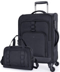 Front view: BAGSMART 20-inch expandable carry-on luggage with spinner wheels; matching duffel bag, black.