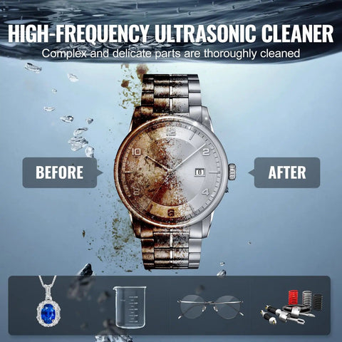 Image showing effectiveness of 40 KHz Digital Sonic Cleaner One Point Three Liter 60 Watt Ultrasonic Cleaning Machine With Timer And Heater.