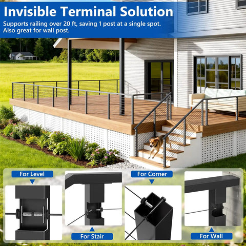 Swageless Invisible Cable Railing Kit 20 Pack No Crimp Reusable T316 Stainless Steel Fixed End Terminals for deck railing