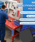 Man organizing tools using Magnetic Socket Organizer Set 8 Piece With Six Socket Trays And Two Wrench Racks on a workbench