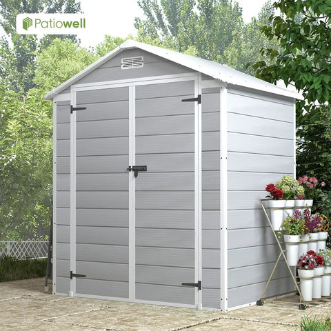 6x4 Ft Resin Outdoor Storage Shed With Floor Lockable Door Weatherproof Plastic Shed for Patio Furniture and Tools