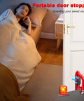Ultra Portable 80dB Alarm Door Stopper For Home Office And Travel, No Hassle Anti Theft Security Alarm At The Bottom Of Doors, Adjustable Easy To Install Red Door Security Device That Deters Intruders And Keeps You Safe. Red alarm door stopper by bedroom door