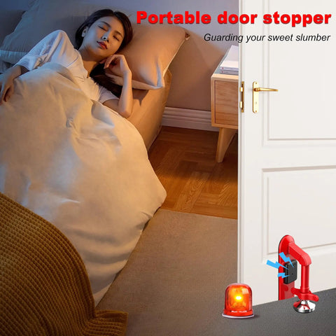 Ultra Portable 80dB Alarm Door Stopper For Home Office And Travel, No Hassle Anti Theft Security Alarm At The Bottom Of Doors, Adjustable Easy To Install Red Door Security Device That Deters Intruders And Keeps You Safe. Red alarm door stopper by bedroom door
