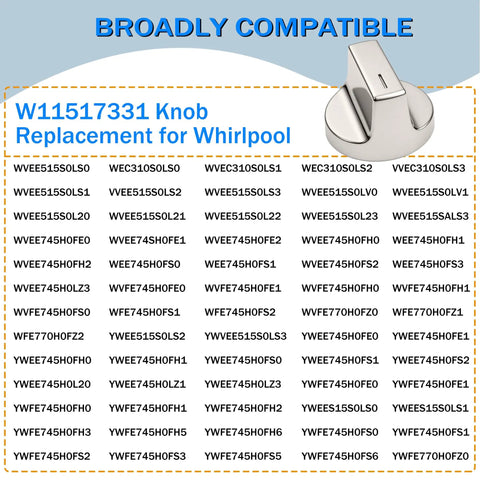 Replacement Electric Range Knobs For Whirlpool Ovens And Gas Stoves Easy Install Durable Stainless Backed Knobs with models list
