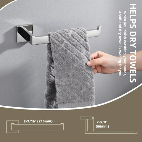 Polished Chrome 4 Piece Bathroom Hardware Set Built From 304 Stainless Steel with towel on bar, gray wall shown