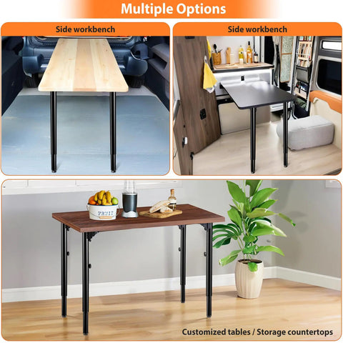 Heavy Duty Folding Adjustable Table Legs 4 Pack Steel Powder Coated RV Camper Support Frame used as versatile workbenches