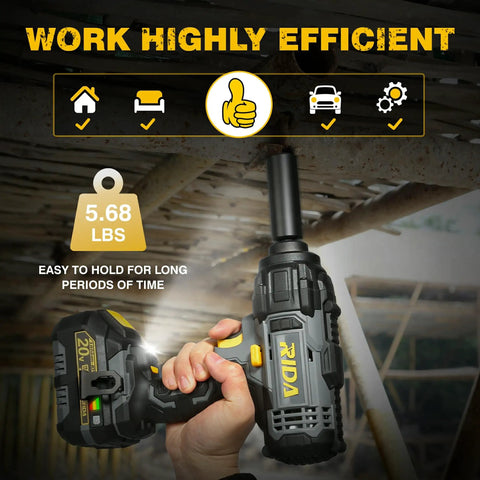 Cordless Impact Wrench One Half Inch With Five Beefy Torque Settings Up To 400 Nm And 300 Ft-Lbs Max in use on a wooden structure