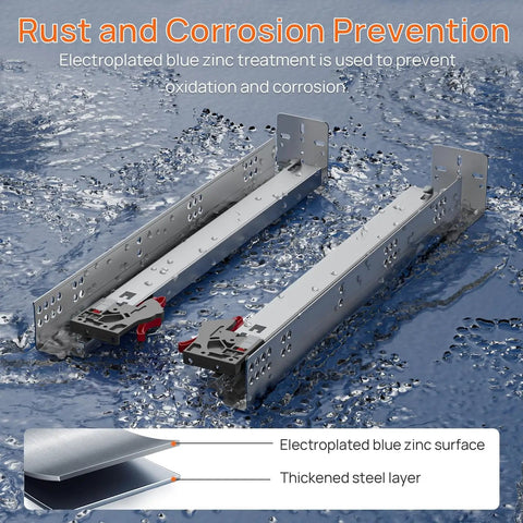 15 Inch Soft Close Undermount Drawer Slides Full Extension 80 Lb Heavy Duty Concealed Rails With Rear Mount Brackets For Five Eighths Inch Side Thickness Easy Install For Face Frame Or Frameless Cabinets 1 Pair showing rust prevention features with electroplated blue zinc.