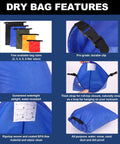 Ultralight 5 Pack Waterproof Dry Bags Set for Backpacking Hiking Camping Boating and Travel with size, material details.