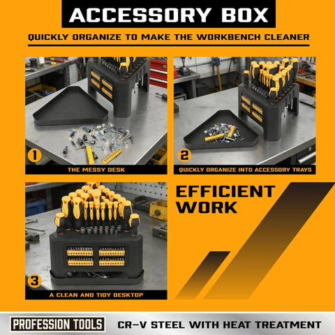 84 Piece Magnetic Screwdriver Set With Quick Store Rack And Tray For DIYers Includes Precision Screwdrivers Ratchet Handle Nut Drivers And Bit Set Crafted From Durable Chromium Vanadium Steel A Smart Gift Idea on workbench