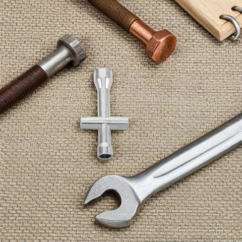 Pocket Sized Cross Socket Wrench For RC Models And Robot Repairs Tiny Nut Tool With Precision Fit shown with bolts and wrench