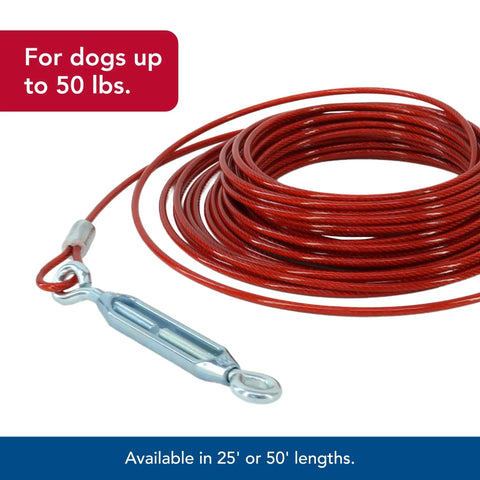 Titan Aerial Dog Run For Backyard Freedom A Heavy Duty Tie Out Cable System That Lets Your Pup Roam Safely Up To 50 Lbs Includes Lead Line And Hardware A 50 Foot Trolley Style Cable For Easy Safe Outdoor Play