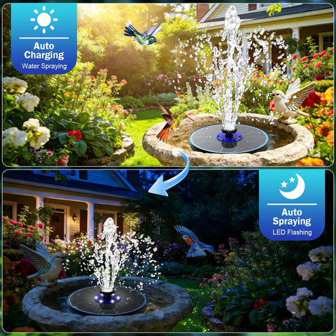 3.5W Upgraded Glass Panel Solar Fountain With Auto White LED Night Show And Anti Drift Run Dry Protection in garden