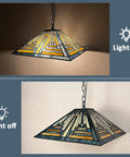 Blue Tiffany Style Mission Pendant Light 16 Inch Hanging Lamp With Stained Glass Two Light Antique Ceiling Fixture for ambient lighting