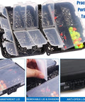 Must Have Pocket Fishing Kit With 140 Pcs Swivels And Snaps, 6 High Strength Types Plus Beads, Heavy Duty Metal Construction Stored In Clear Plastic Box For Quick Access On Freshwater And Saltwater Angling, clear tackle box open