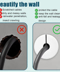 Comparison of wall cable openings with and without Set Of Four White Three Quarter Inch Cable Grommets For Wall Hole Pass Throughs