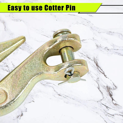 Rock Solid Grade 70 Chain Hook Half Inch Clevis Grab Hook 12000 Lbs Working Load Limit 2 Pack showing easy-to-use cotter pin mechanism.