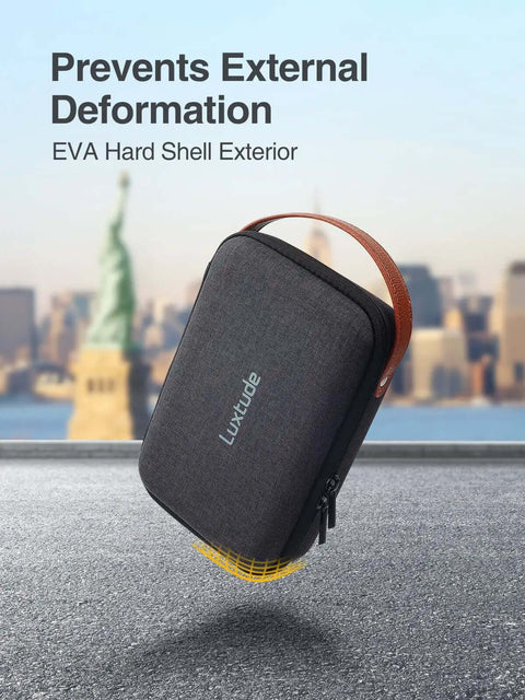 The Ultimate Go To Tech Organizer Travel Case For Portable Electronics And Daily Cord Management Featuring A Smooth Leather Handle Compact Fit with hard shell and leather handle.