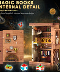 Magical House Bookend Kit With Over 1400 Building Blocks DIY Miniature House Model showing internal room details and decorations.