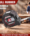 2-in-1 Laser Tape Measure With 215 Ft Laser Distance Meter And 16 Ft Manual Tape For Quick Long Range And Precise Short Range Readings, Durable Handheld Tool For Builders And DIYers. full rubber overmold housing view