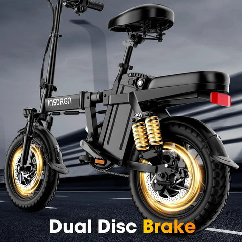 Foldable 14 Inch Electric Bike For Adults with 1500W Peak Motor and Dual Disc Brake in action