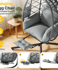 Hanging Egg Chair With Adjustable Footrest And Stand For Indoor And Outdoor Use Wicker Swing Chair With Cushion in Grey