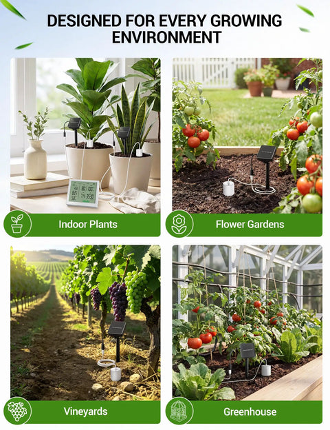 7-In-1 Wireless Soil Test Kit With Solar Power, Expandable Probes, And All-In-One Readouts For Soil Moisture, pH, Fertility, Temperature, Plus Air Humidity And Light For Garden, Lawn, And Farm in indoor plants, flower gardens, vineyards, greenhouse