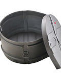 Built Like A Tank 16 X 30 Marching Bass Drum Case With Thick Cushioned Lining and Stackable Frame inside view with lid open