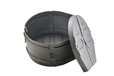 Built Like A Tank 16 X 30 Marching Bass Drum Case With Thick Cushioned Lining and Stackable Frame inside view with lid open
