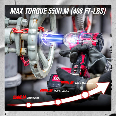 Brushless Half Inch Cordless Impact Wrench 20V With 3 Speeds Up To 370 Ft Lbs Torque 500 Nm 3.0Ah Battery Fast Charger