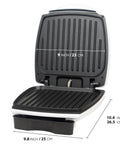 SugarWhisk 1200 Watt Electric Indoor Hamburger Grill Press With Nonstick Plates Panini Maker showing nonstick grill, dimensions, and design.