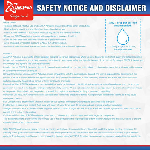 Safety notice and disclaimer for ALECPEA adhesive.