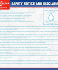 Alecpea safety notice and disclaimer sheet with usage instructions and precautionary details for adhesive.
