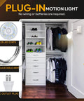 LED Motion Activated Night Light With Rotating Head And Flexible Sensor installed in a closet illuminating the space