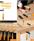 Four Pack 6-Inch Bar Clamps For Woodworking Heavy-Duty Steel F-Clamps With 300 Lb Load And Ergonomic Handles Ideal For Glue-Ups DIY Projects Home Renovations Garage Or Workshop Woodworking, shown for gluing and assembly