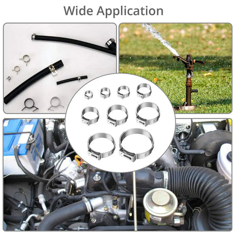 Stepless Single-Ear Hose Clamp Pliers Kit With 304 Stainless Steel Pipe Clamps 200 Pcs featuring hose connections and sprinkler use.