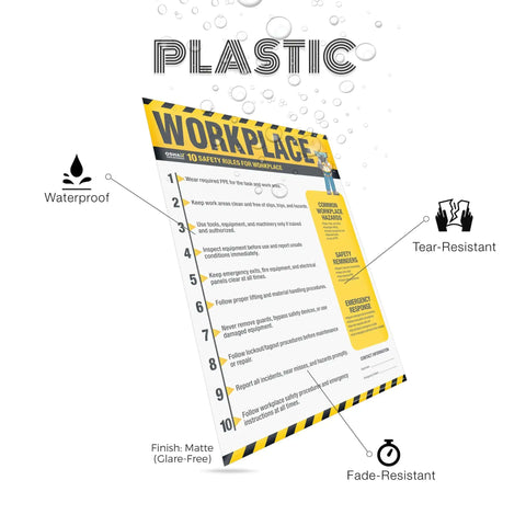 Workplace Safety Poster With 10 No Nonsense Rules Chart For Hazard Awareness, Safer Work Habits, Emergency Response, And A Waterproof Tear Resistant Training Sign For Industrial And Commercial Environments.