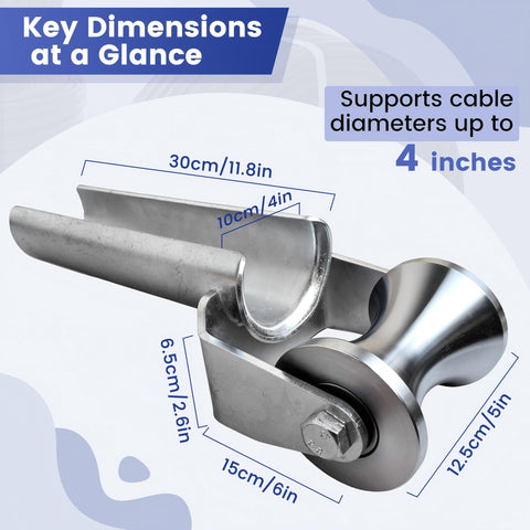 Beefy 4 Inch Stainless Steel Cable Puller Sheave For Heavy Duty Conduit Feeding with key dimensions and size labels
