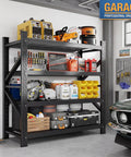Heavy Duty 4 Tier Metal Garage Storage Shelving Unit With Beefed Up Reinforced Frame For Maximum Stability And High Capacity Organization