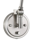 Close-up of the Industrial 1 Light Swing Arm Wall Lamp with adjustable head, brushed nickel finish, mount detail visible.