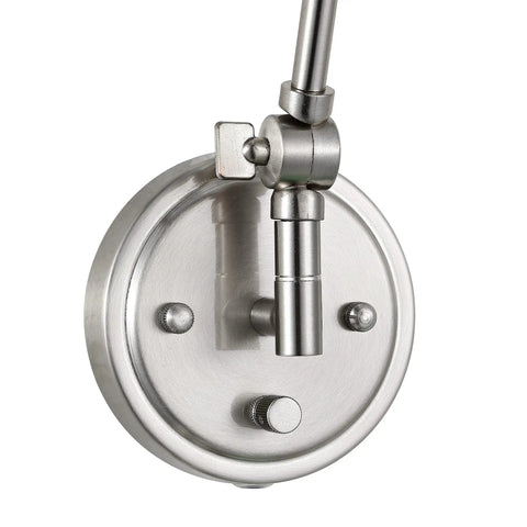 Close-up of the Industrial 1 Light Swing Arm Wall Lamp with adjustable head, brushed nickel finish, mount detail visible.