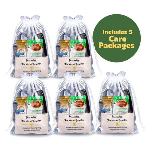 Image of Five Complete Hygiene Care Packages For The Homeless With Socks Soap Toothbrush Toothpaste First Aid Wipes Lip Balm And Food