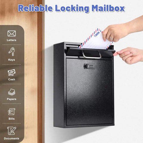 Built Tough Steel Outdoor Mailbox With Combination Lock Wall Mount Security Drop Box For Mail And Packages Rust Resistant