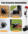 Zero Sweat Cleanup With This Gutsy 52cc Two Stroke Gas Powered Walk Behind Lawn Sweeper clearing leaves and mud.