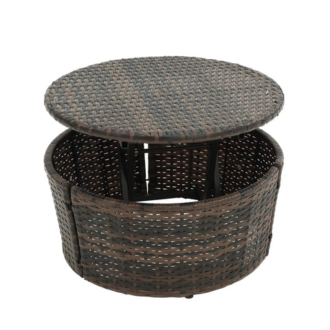Retractable Outdoor Patio Round Wicker Rattan Daybed With Lift Table And Washable Cushions For Sun Drenched Lounge Sofa That Hits Different On Your Backyard Oasis